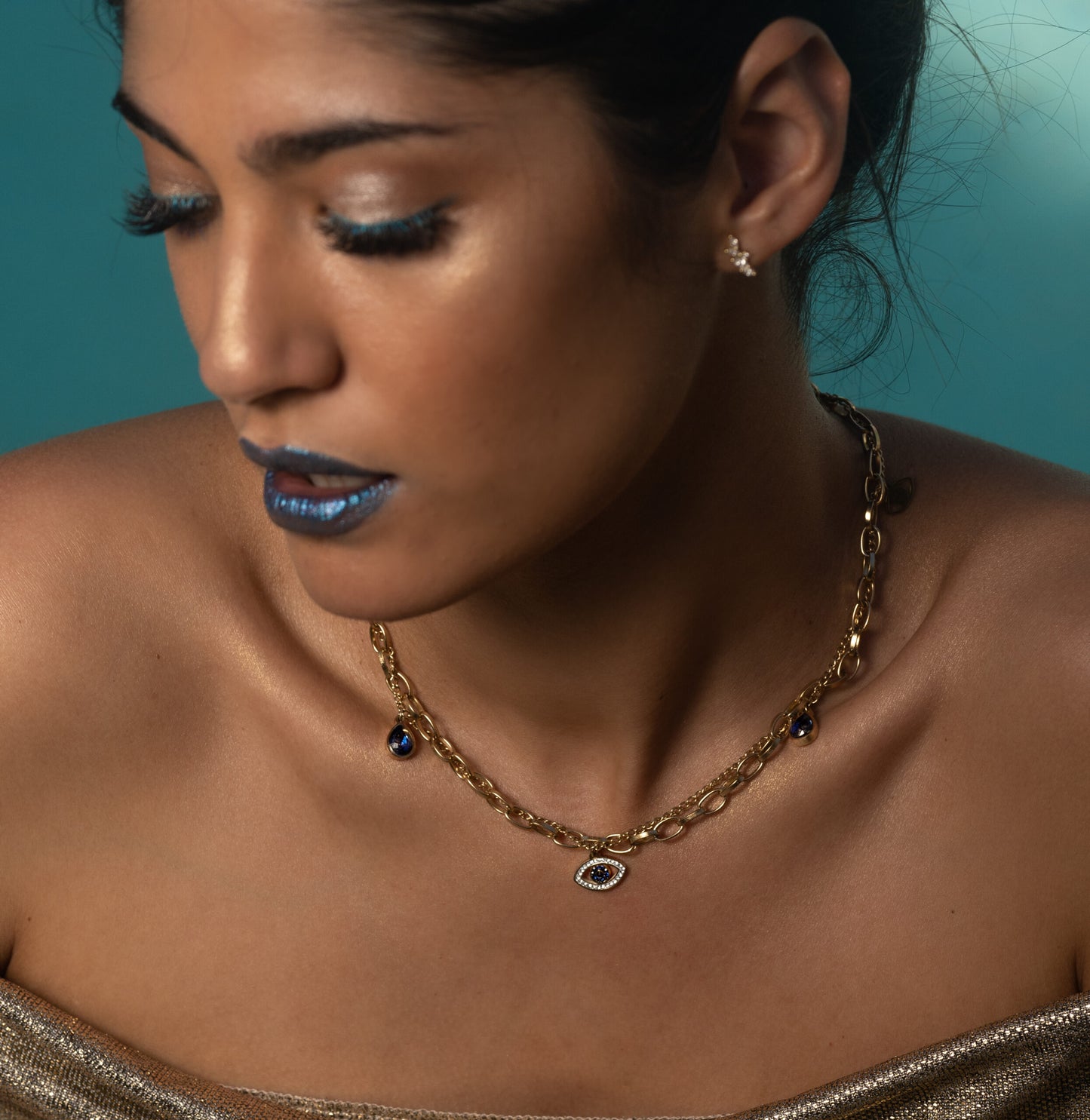 Gold Evil Eye Charm Necklace