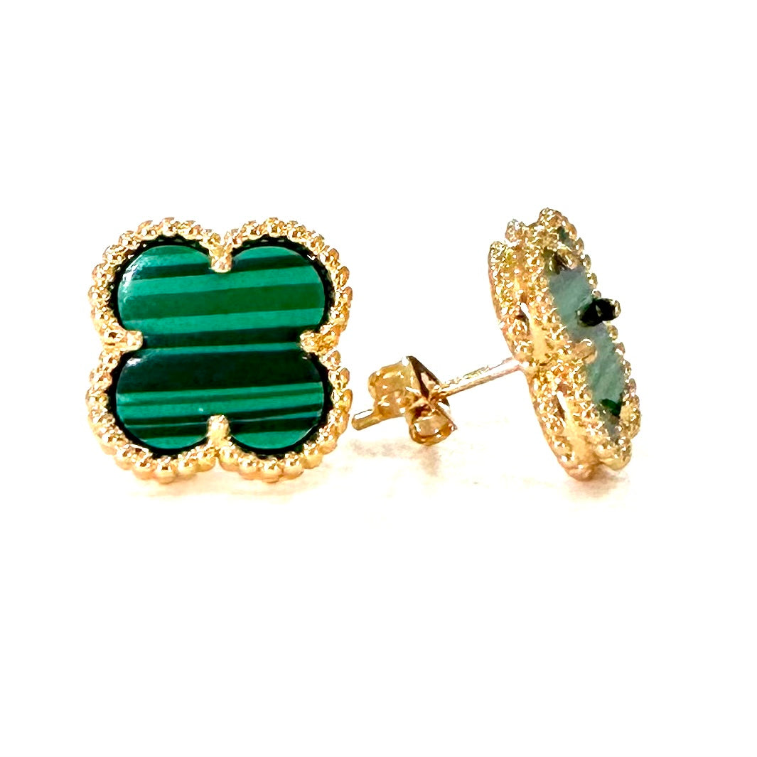 Gold & Green Clover Stud Earring (925)