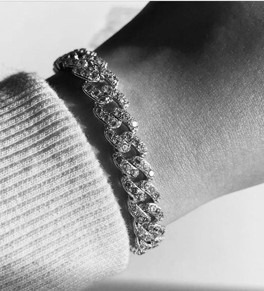 Silver Cuban Link Pave Bracelet