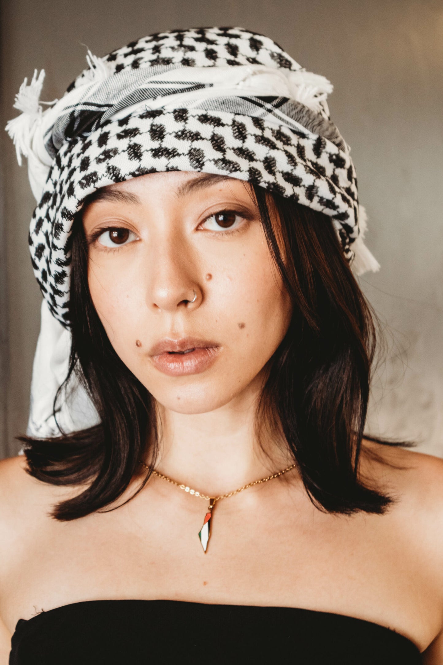 Gold Enamel Palestine Colour Map Necklace (50cm)