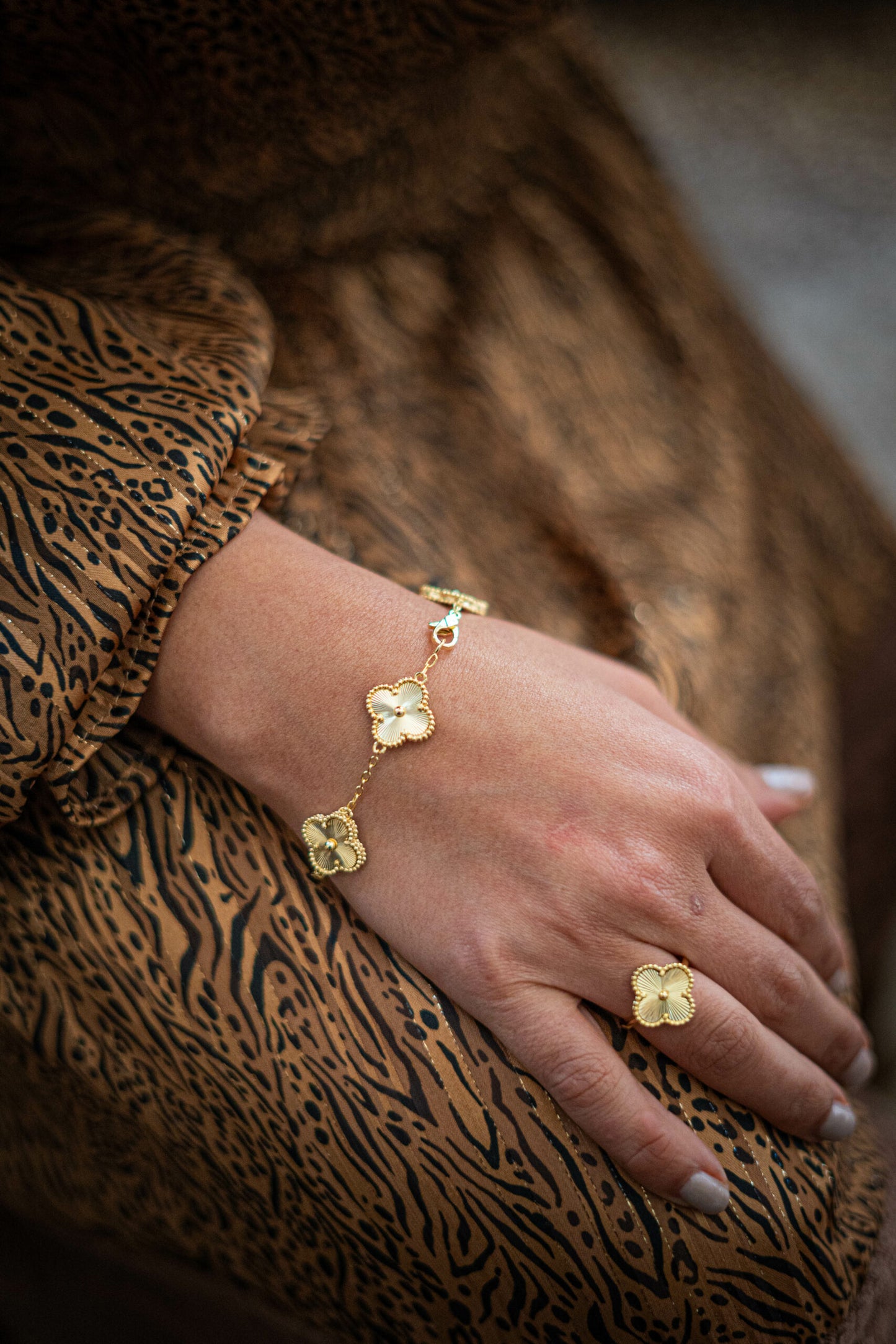 Ayesha Seedat Gold Vintage Pave Clover Set (925)