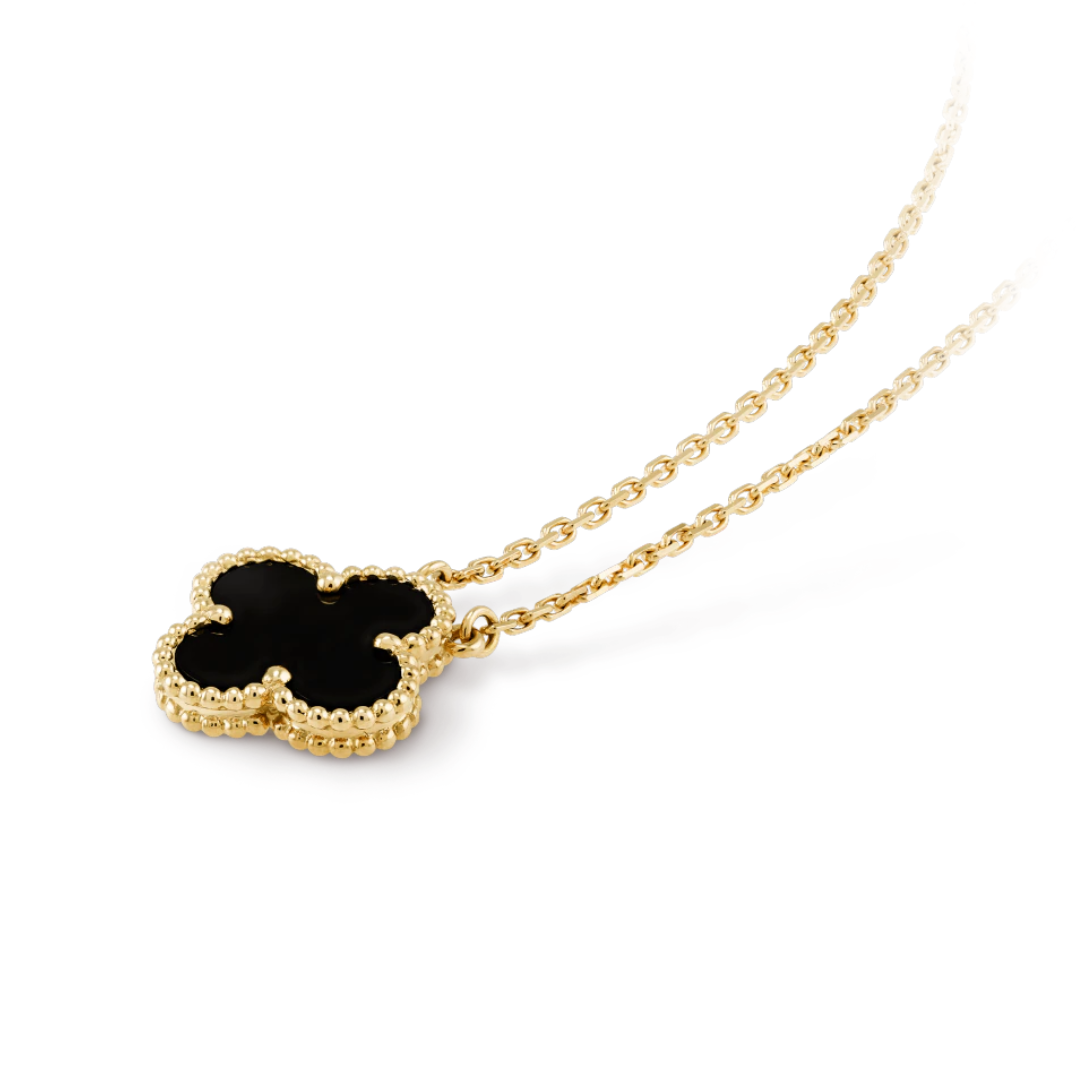 Black & Gold Clover Floating Pendant Necklace (925)