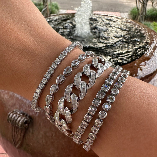 Silver Superstar Baguette Cuban Bracelet