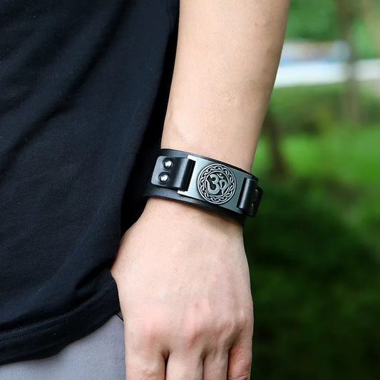 Men’s Black Leather Aum Cuff