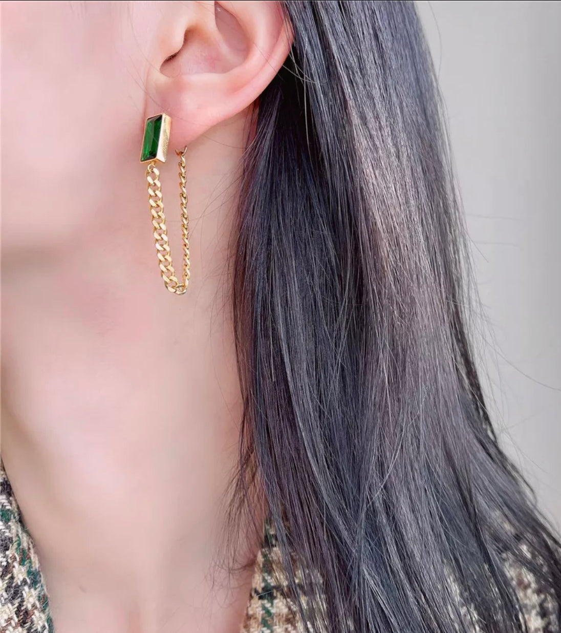 Emerald Gold Cuban Earring