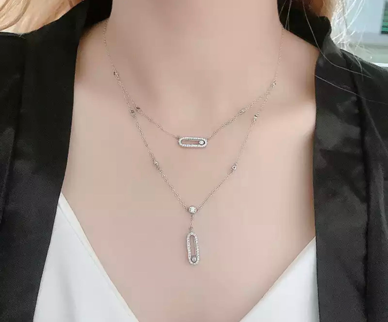 Silver Double Layer Movestone Necklace