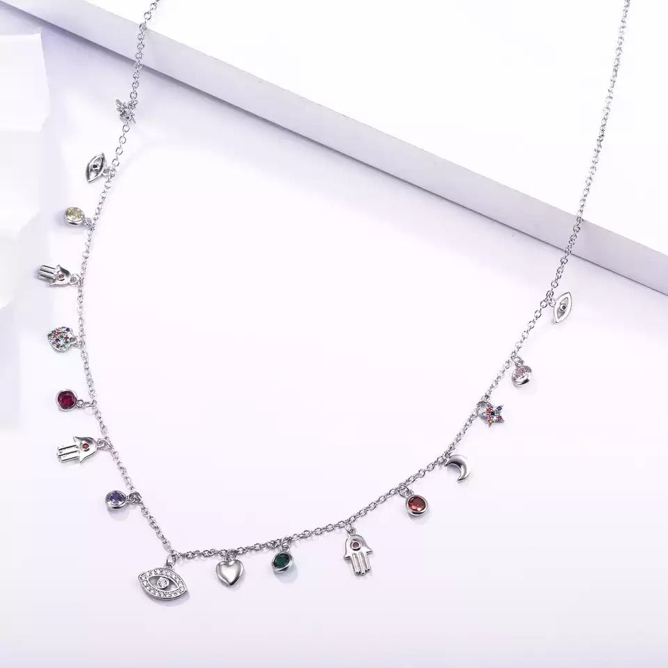 Silver Candy Sparkle Evil Eye Charm Necklace