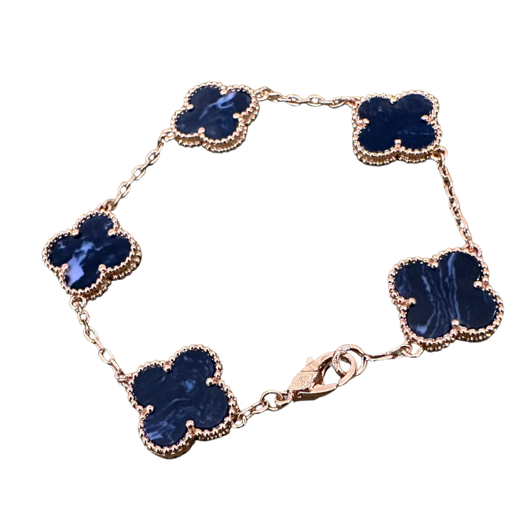 Pietersite Clover Bracelet Rose Gold & Blue (925)