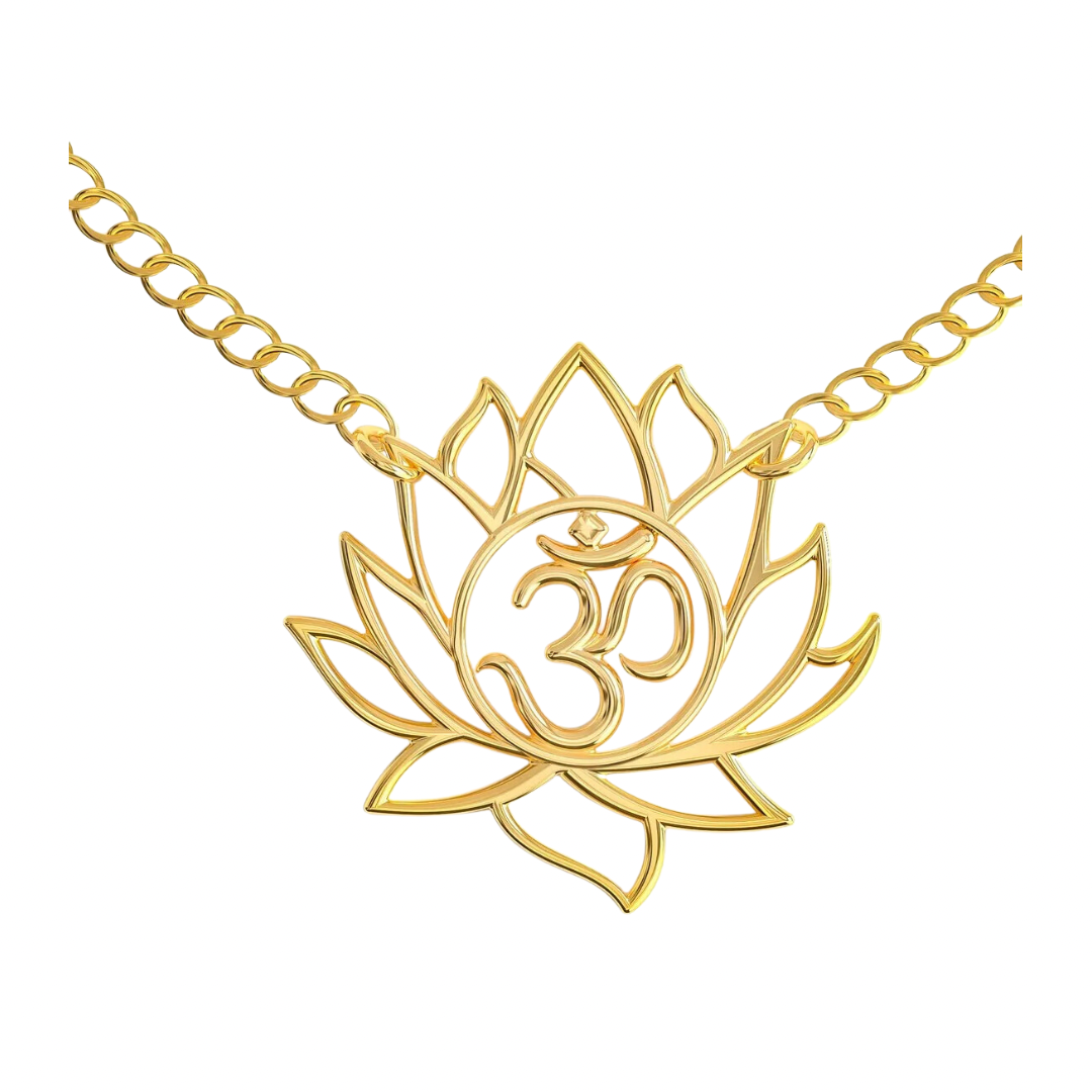 Gold Art Deco Lotus Aum Necklace (Steel)