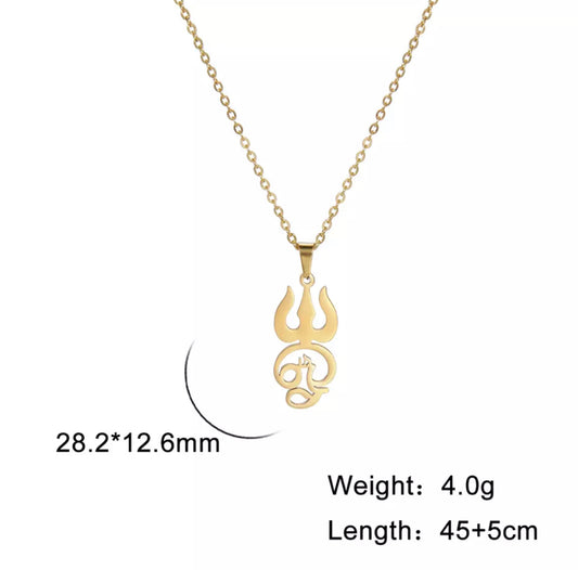 Gold Trident Aum Necklace