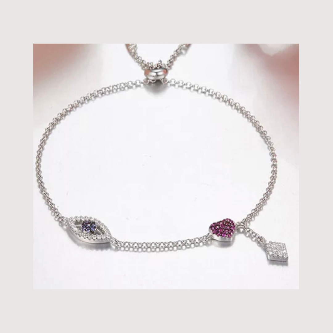 Silver Evil Eye Love Dangle Bracelet