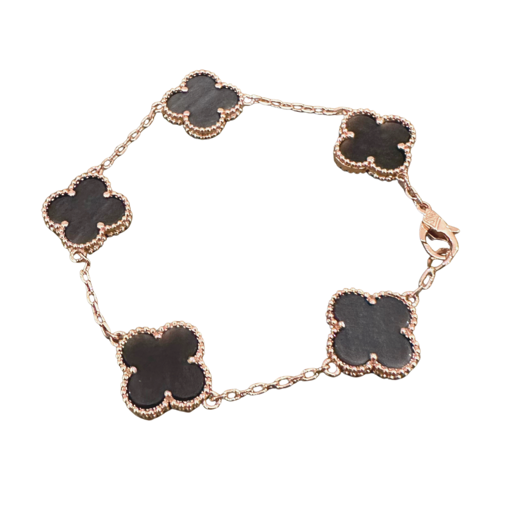 Obsidian Clover Bracelet Rose Gold & Grey (925)