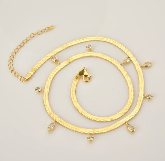 Gold Charmed Herringbone Necklace