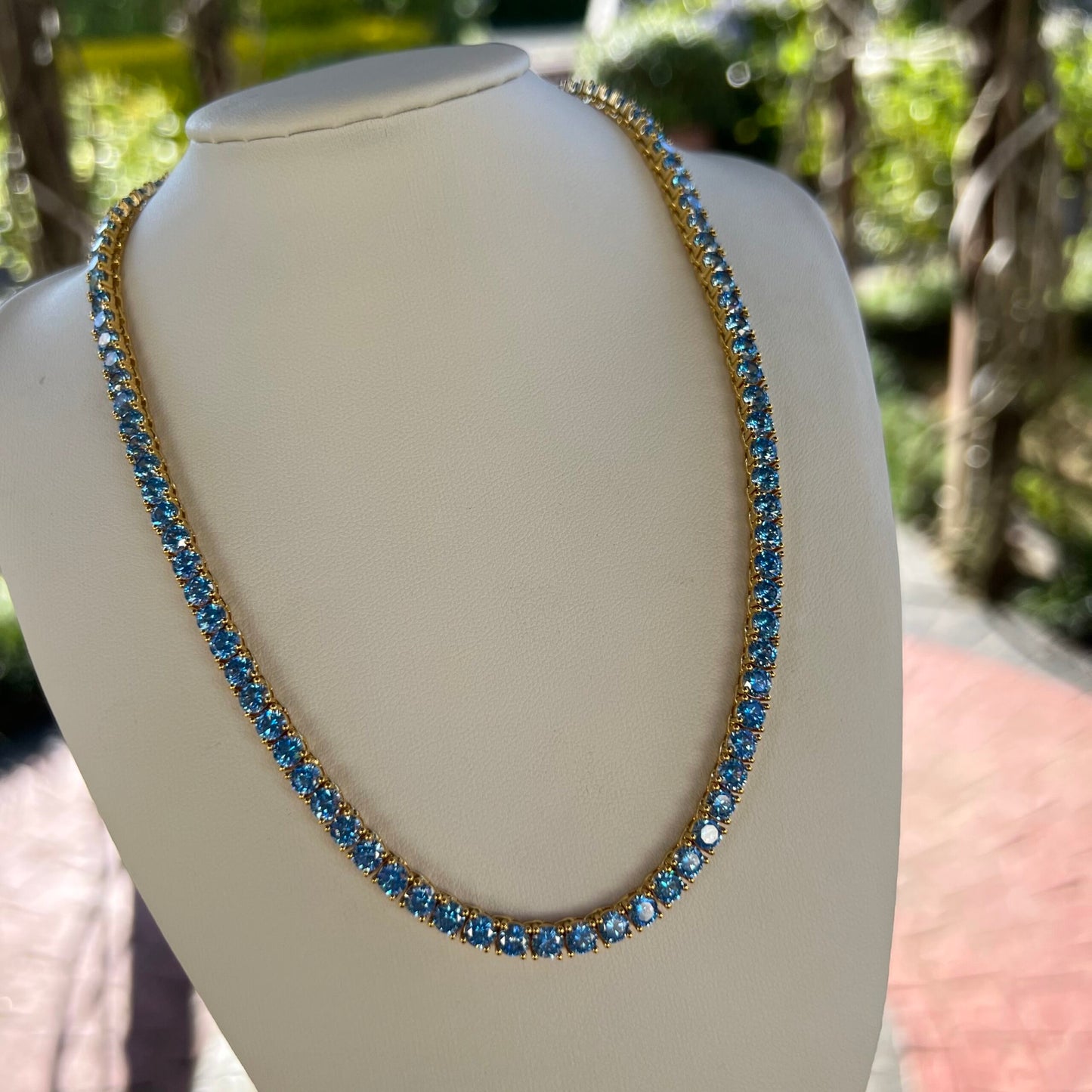 Airforce Blue & Gold Tennis Necklace (4mm)