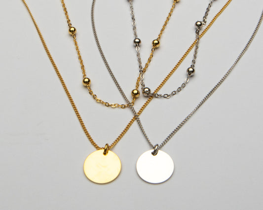 Gold double layer disc necklace