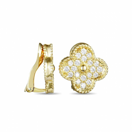 Ayesha Seedat Gold Vintage Clover Pave Clip On Earring (925)
