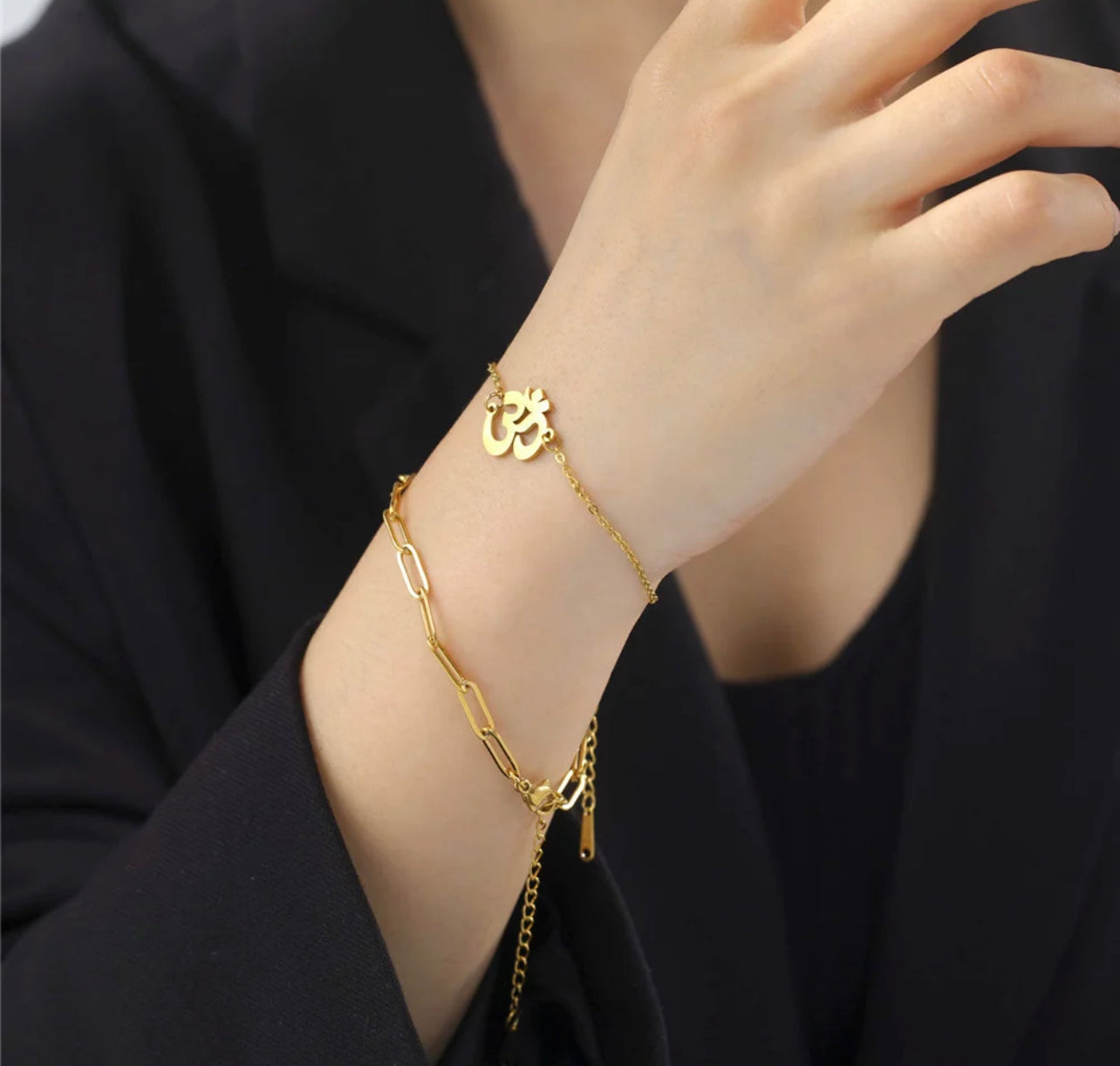 Gold Aum Duo Strand Paperclip Bracelet