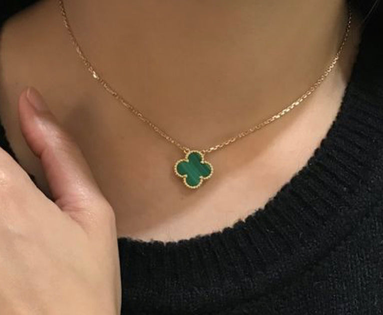 Gold & Green Clover Floating Pendant Necklace (925)
