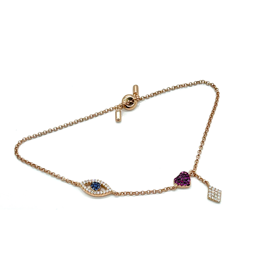 Rose Gold Evil Eye Love Dangle Bracelet