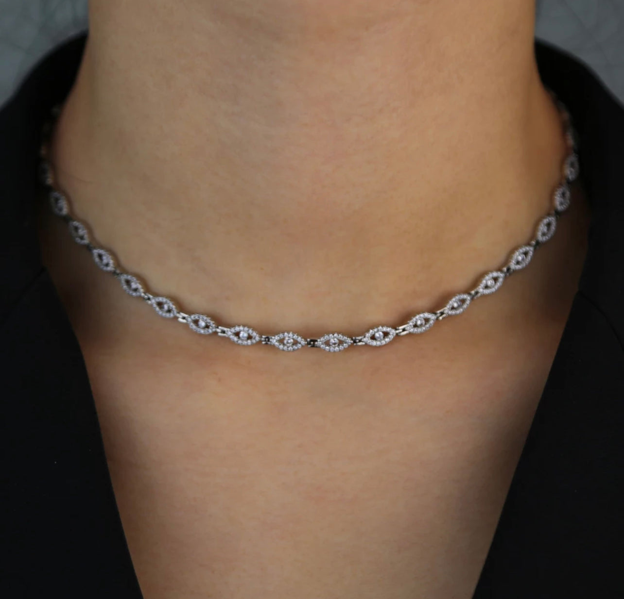 Silver Pave Glam Evil Eye Necklace