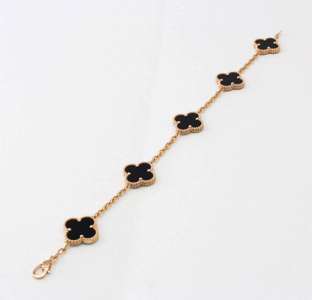 Rose Gold & Black Agate Clover Bracelet (925)