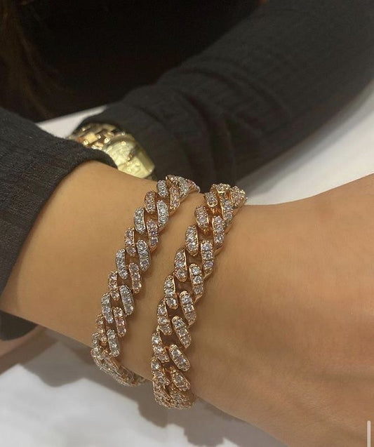 Pink & White Pave Cuban Link Bracelet