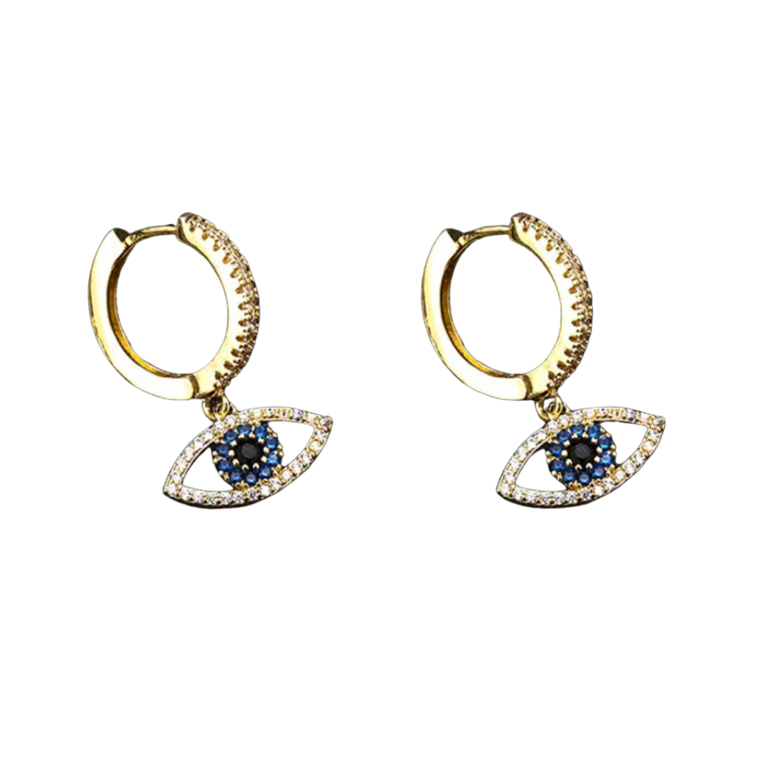 Gold Turkish Dangle Evil Eye Earring