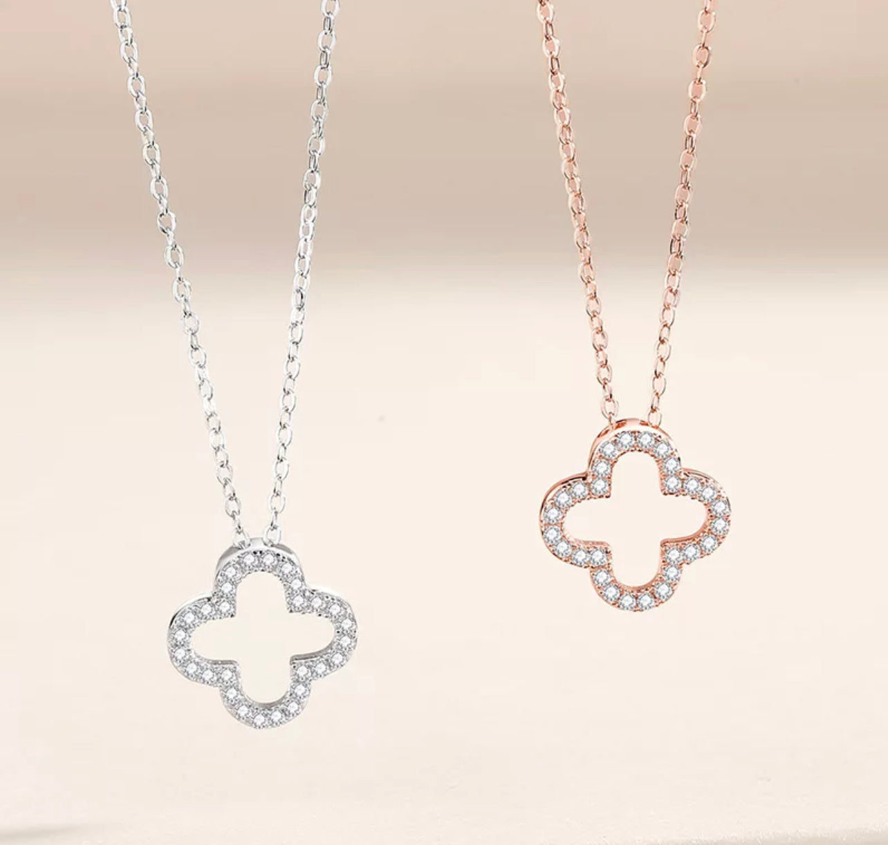 Silver Clover Pave Floating Necklace (925)