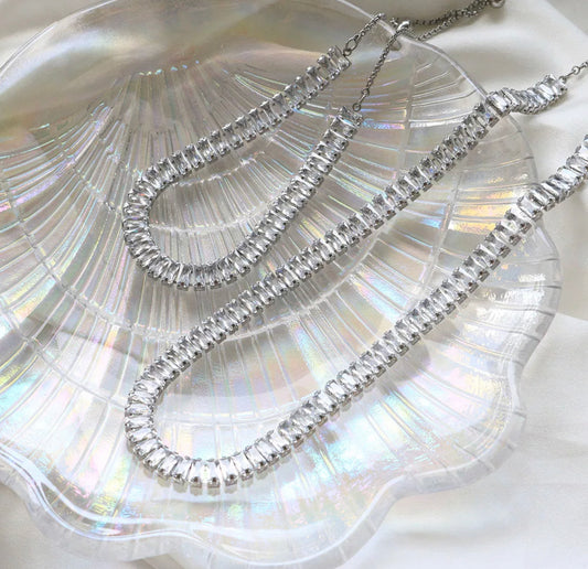 Silver Baguette Tennis Set