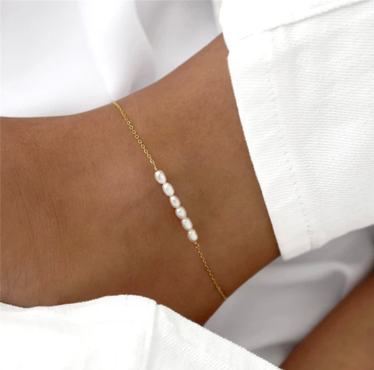 Gold Pearl Bar Anklet