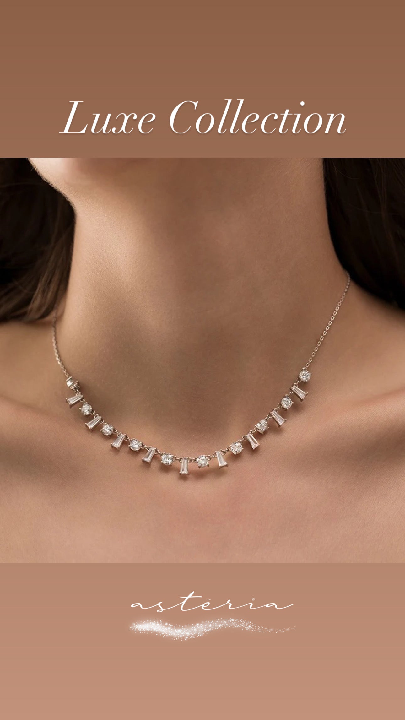 Silver Designer NSCD Baguette & Brilliant Tennis Necklace (925, Vermeil)