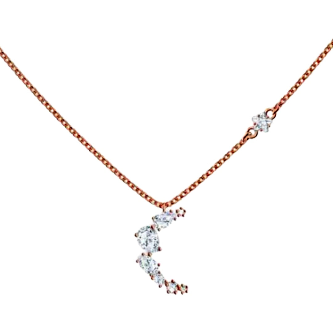 Starry Rose Crescent Necklace