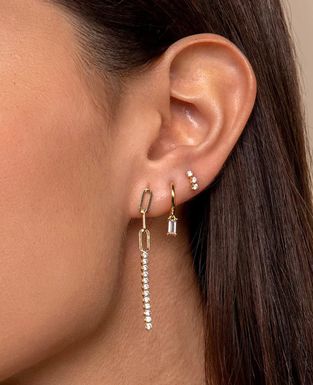 Gold Paperclip Tennis Drop Earring