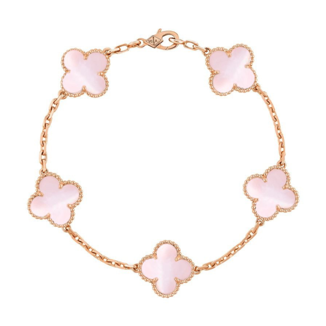 Pink Pearl & Rose Gold Clover Bracelet (925)