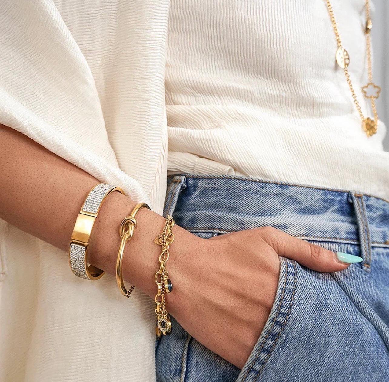 Gold Evil Eye Charm Bracelet