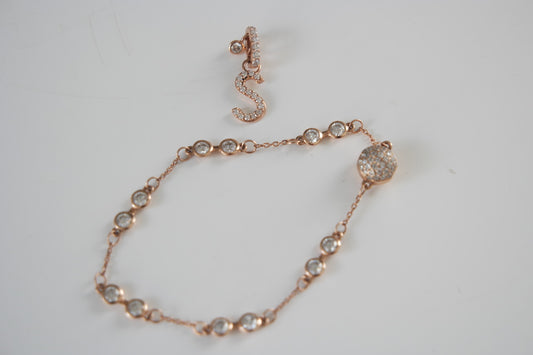 Rose Gold 14k Moissanite charm initial bracelet