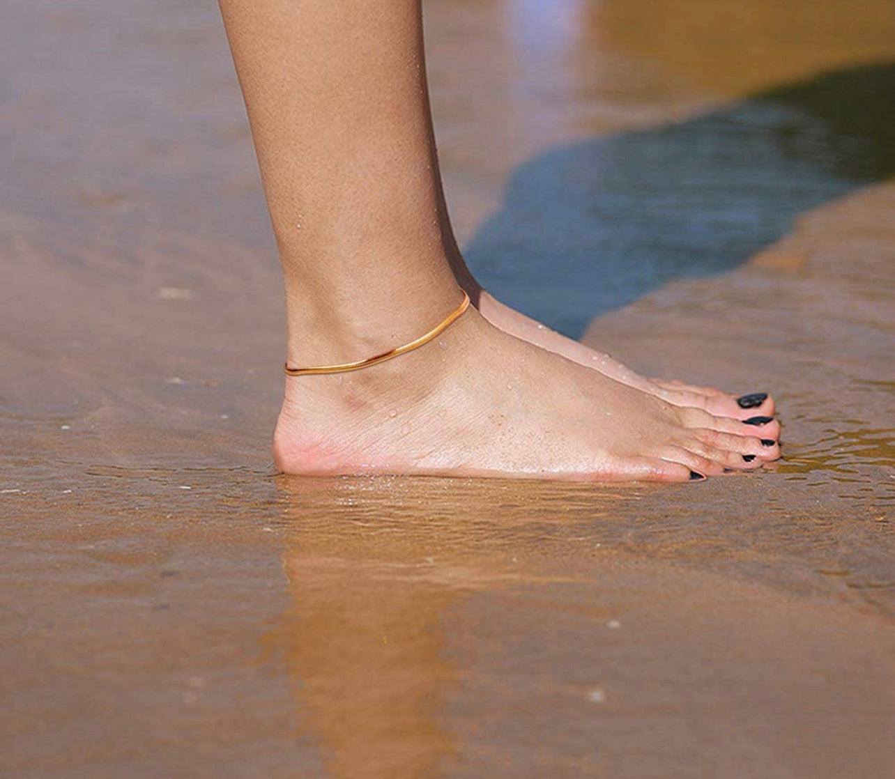 Gold Flat Snake Chain Anklet