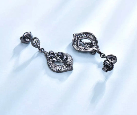 Obsidian Leaf Pave Earring