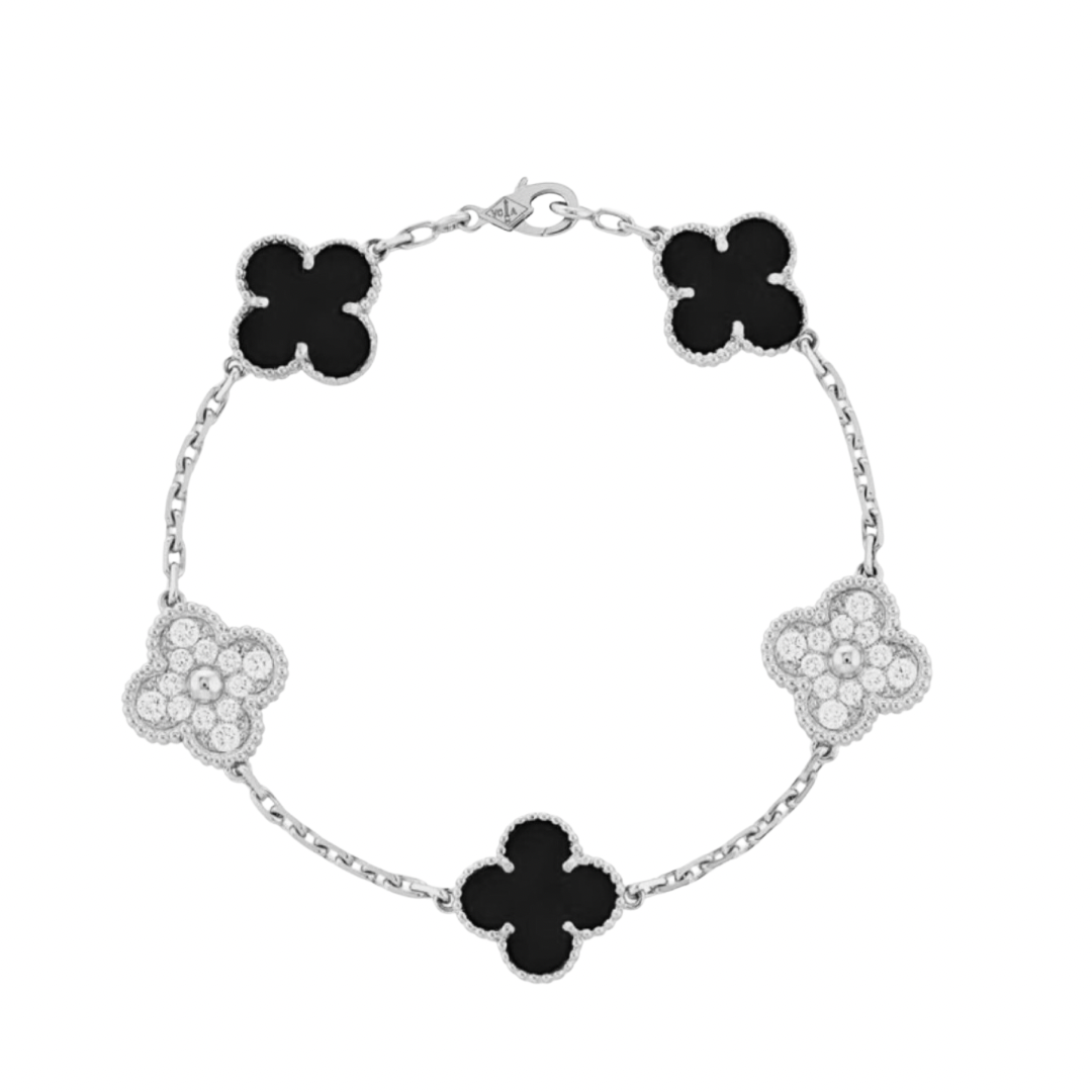 Black & Silver Clover Vintage Pave Bracelet (925)