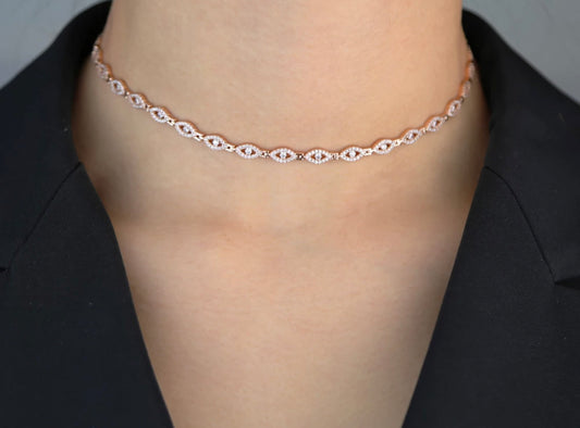 Rose Gold Pave Glam Evil Eye Necklace