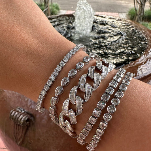 Silver Bezel Pear Tennis Bracelet