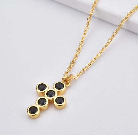 Sicily Black & Gold Cross Necklace