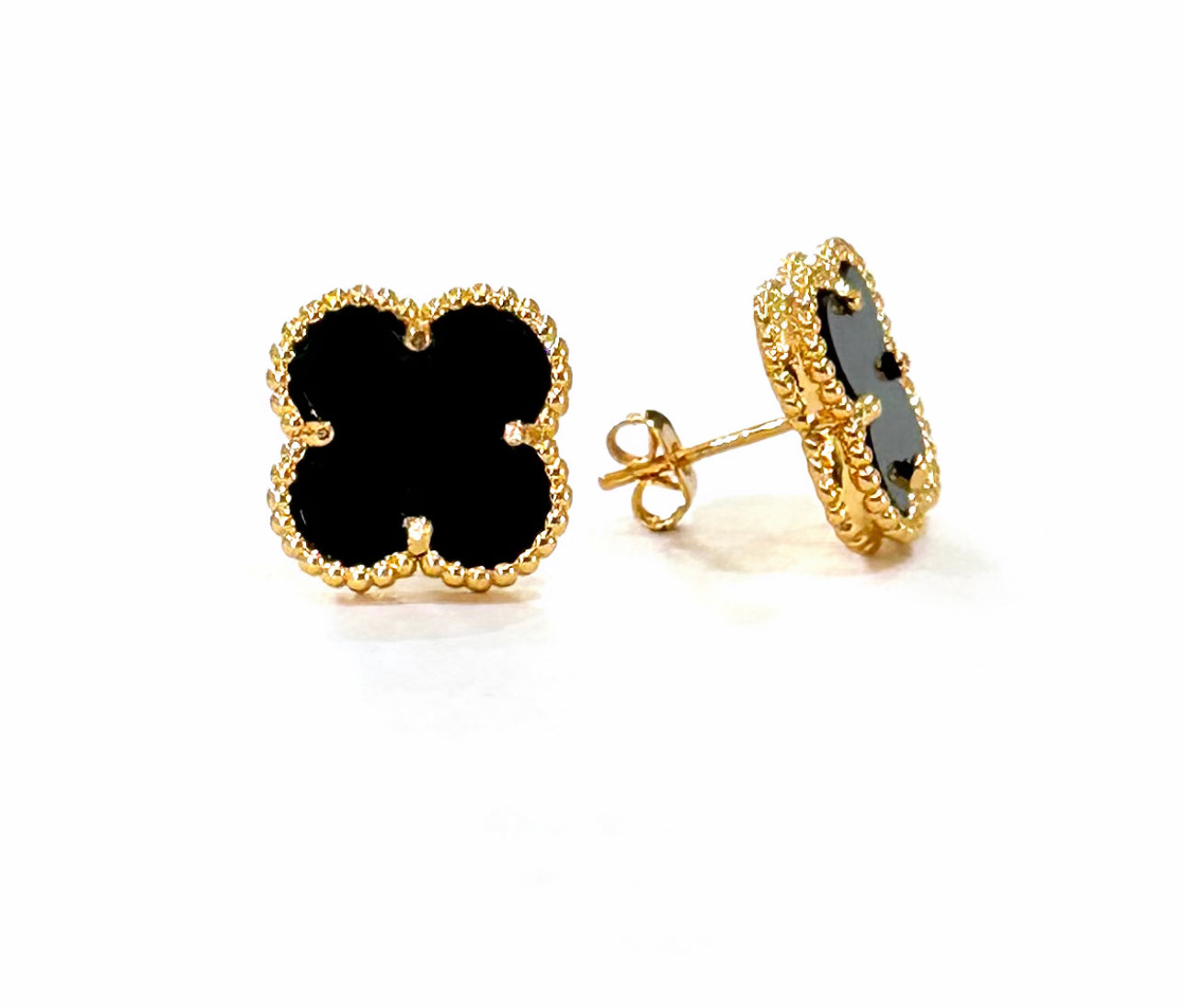 Black & Gold Clover Stud Earring (925)