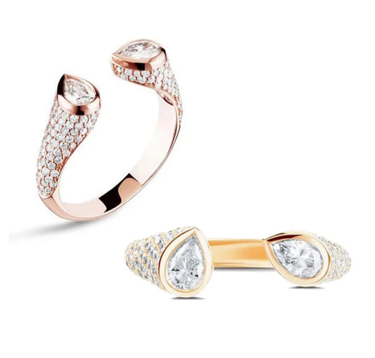 Rose Gold Pave Pear Ring