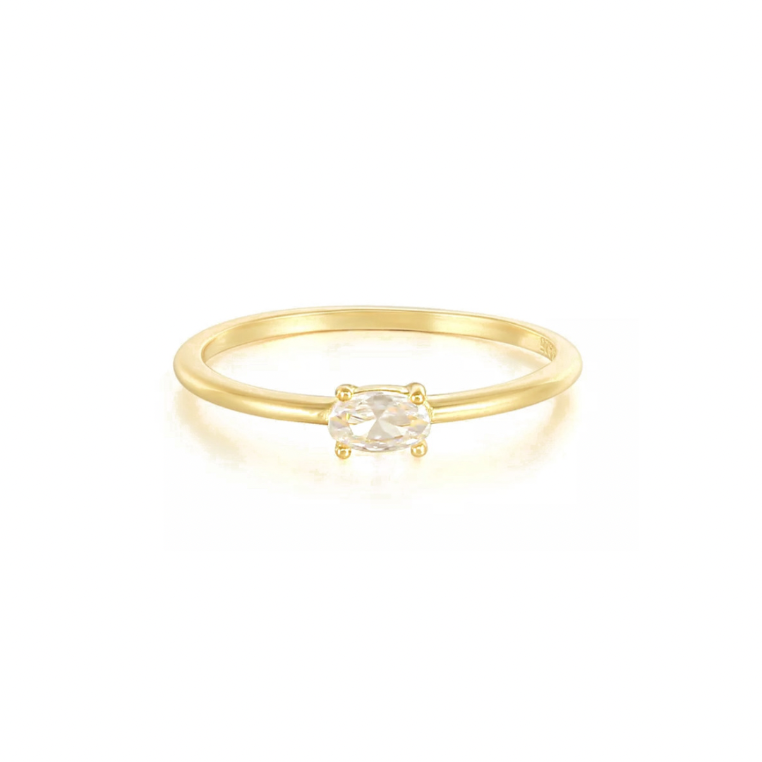 Gold Oval Side Solitaire Stack Ring
