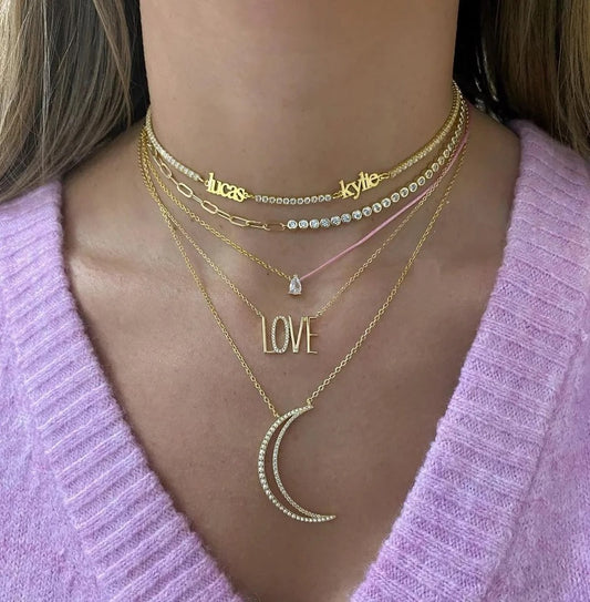 Gold Paperclip Tennis Necklace