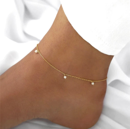 Gold Pearl Charm Anklet