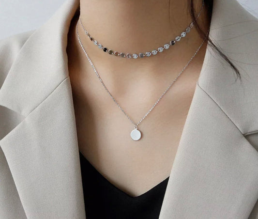 Silver Sequins Double Layer 18k Fill Necklace