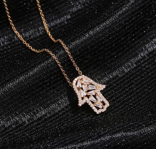 Luxe Baguette Hamsa Hand Necklace
