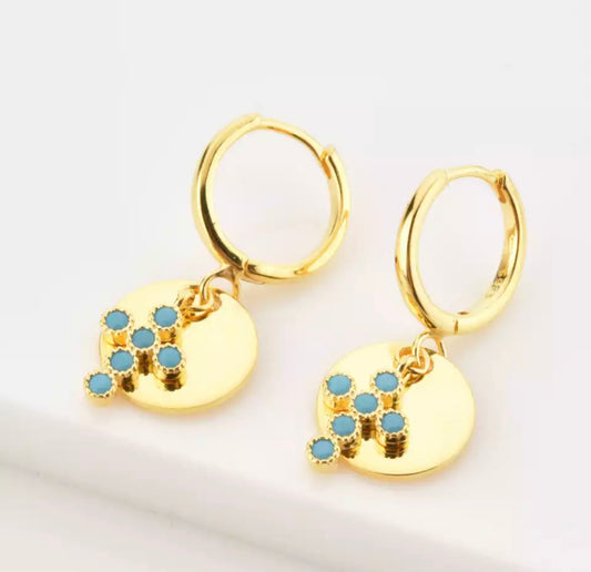 Gold Turquoise Disc Cross Earring